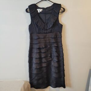 London Times Shiny Mid Dress Black Elegant Sleeveless Zipper Size 4